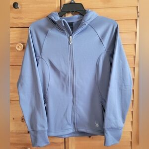 Spyder Women's S Full Zip Blue Athletic Hoodie Jacket, Thumb Holes, Training Gym